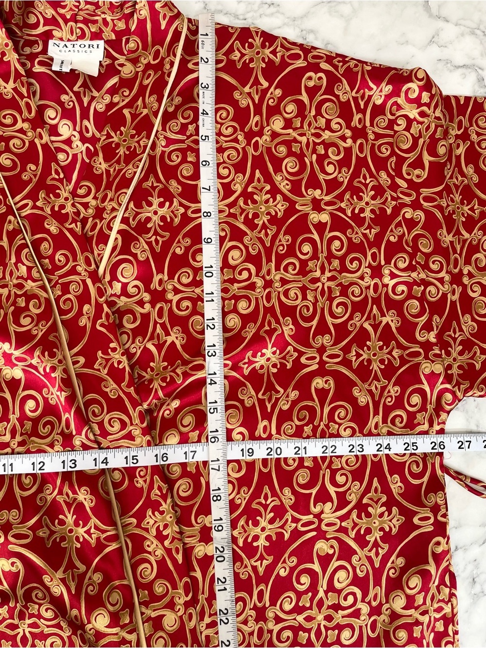 Natori Classics Vintage 90’s Y2K Red and Gold Satin Robe Saks Fifth Avenue 1X - Picture 7 of 12